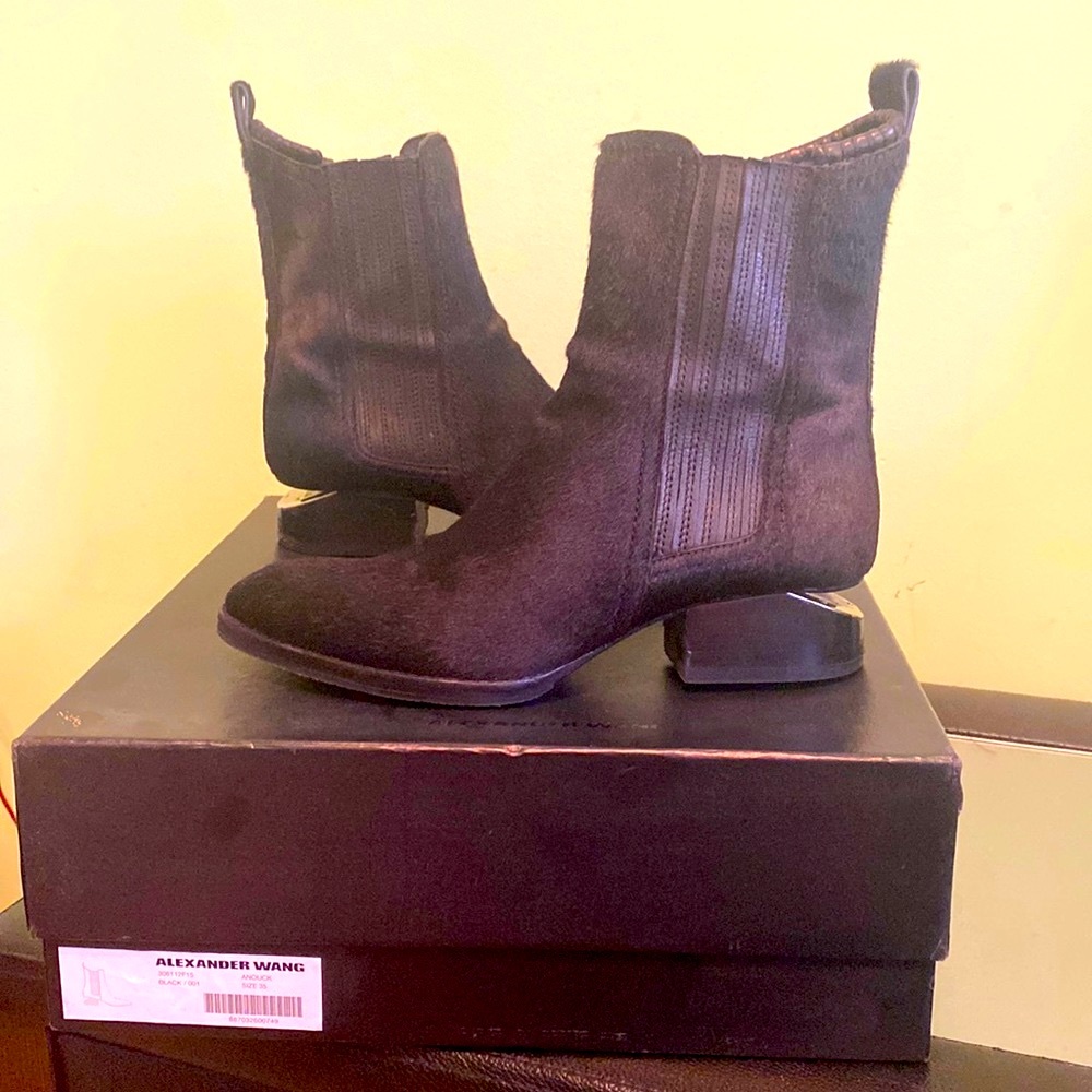Alexander Wang black fur ankle boots